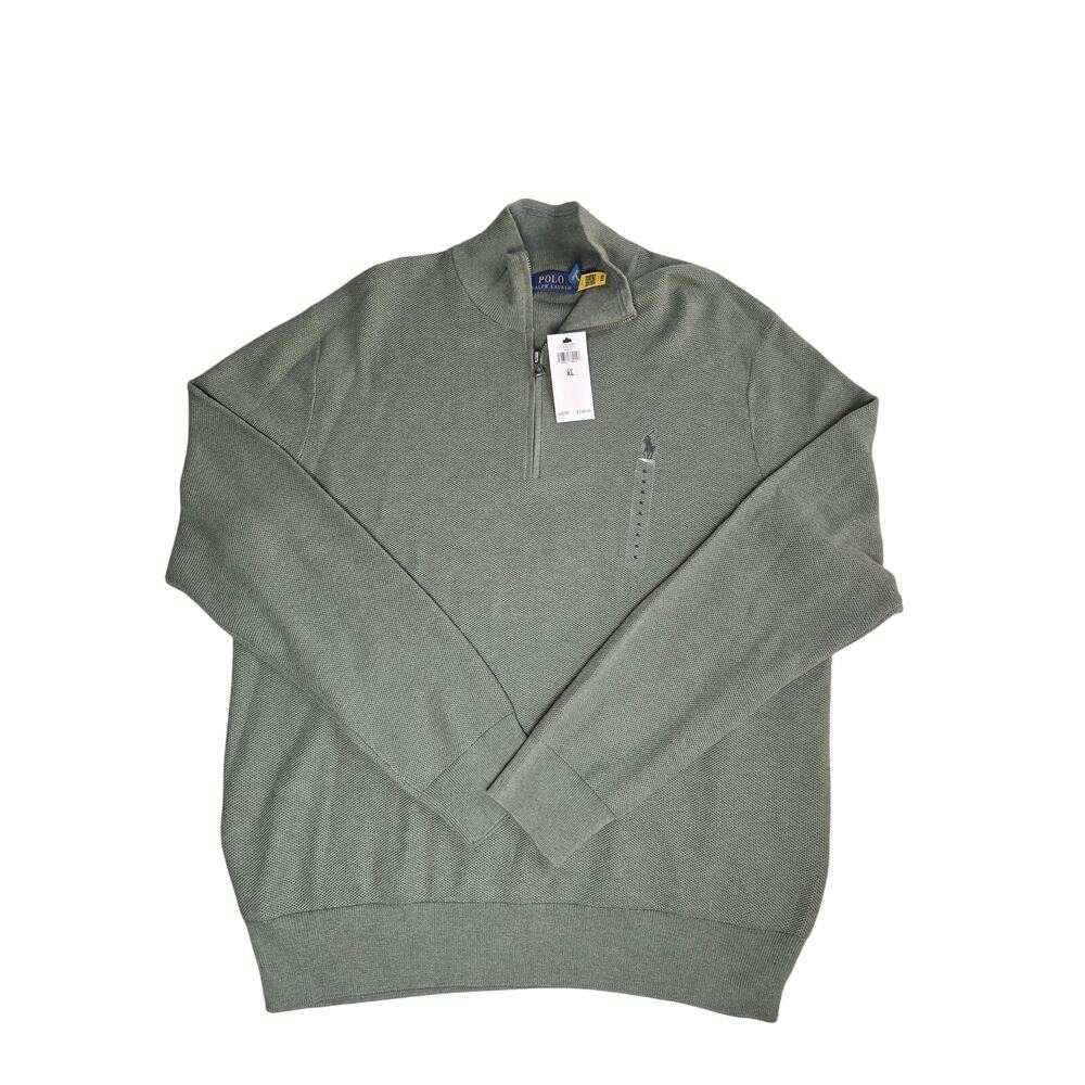 Polo Ralph Lauren‎ Mens XL Olive Green Quarter Zip Pullover Sweater Golf waffle